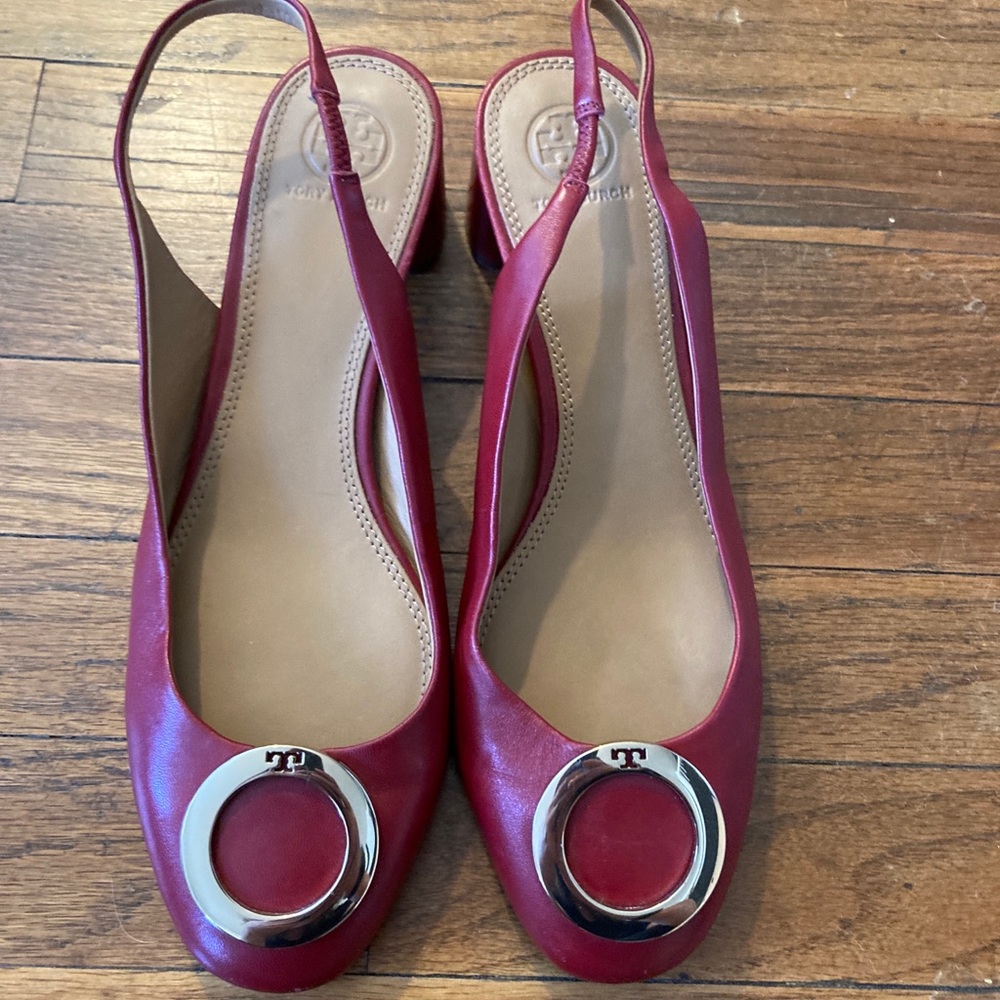 Red Tory Burch Slingback Block Heel!!